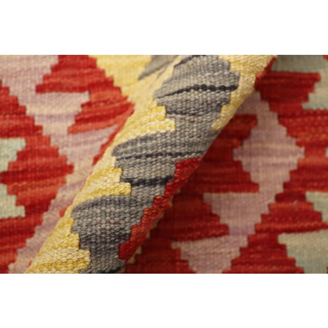 1990s Shabby Chic Kilim Kelvin Red Blue Hand-Woven Wool Rug For Sale - Image 5 of 9