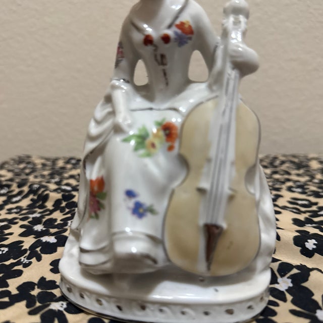 Vintage Japanese Porcelain Victorian Lady Figurine Playing Cello, 'Melody in Motion' Style, 1980s For Sale - Image 11 of 11