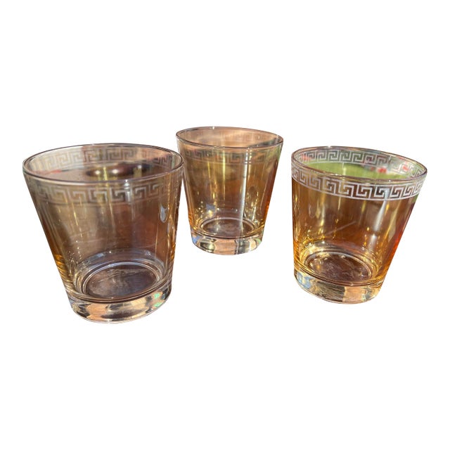 Vintage Mid-Century Modern Greek Key Glasses- Set of 3 For Sale