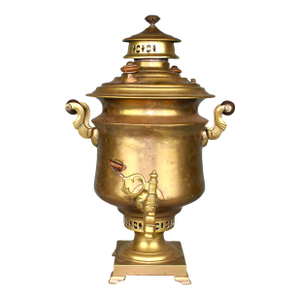 Brass Samovar Complete 19th Century Solid Brass Construction Wood Accents