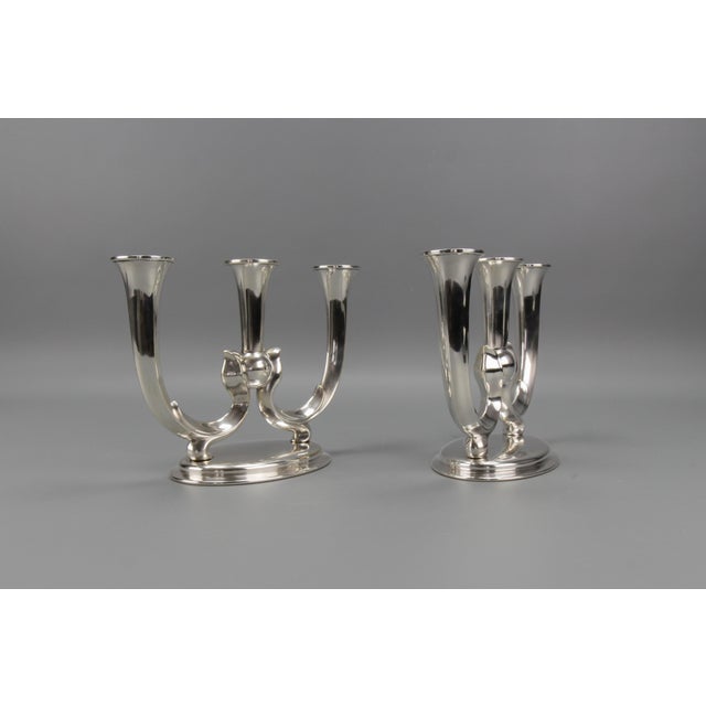 Silver Art Deco German 3-Arm Candleholders from WMF, 1930s, Set of 2 For Sale - Image 8 of 18