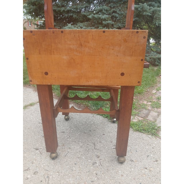 Vintage Butcher Block Work Table, With Hanging Rack, on Brass Castors For Sale - Image 12 of 15