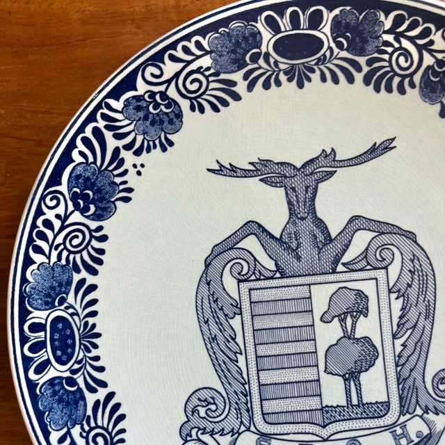 Mid 20th Century Dutch Delft Deer Coat of Arms Plate For Sale - Image 4 of 6