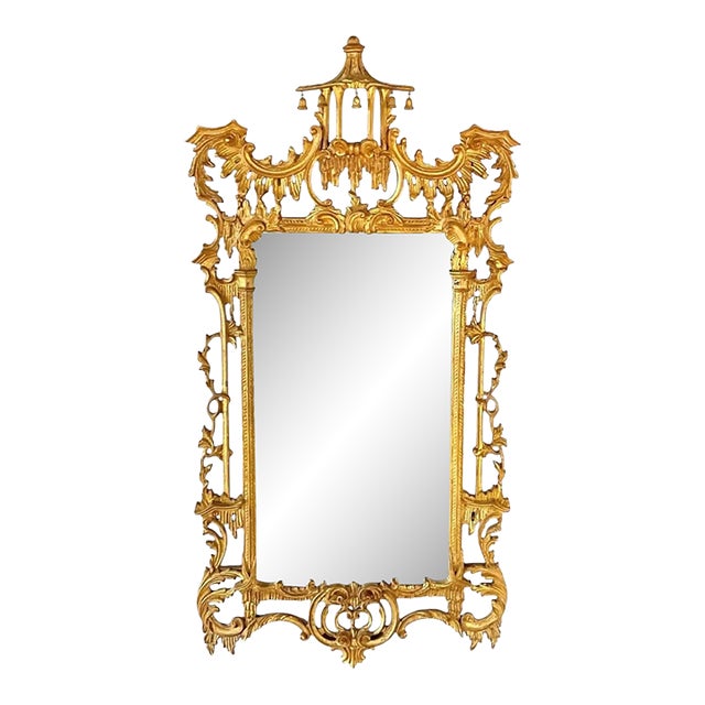 La Barge Chinese Chippendale Style Chinoiserie Pagoda Mirror Giltwood Finish For Sale