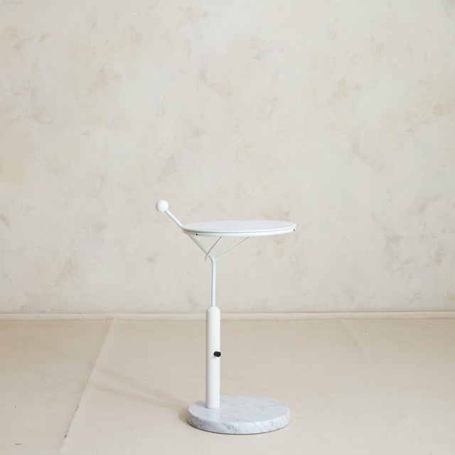 Vintage French Postmodern White Metal + Marble Adjustable Side Table For Sale In Chicago - Image 6 of 11