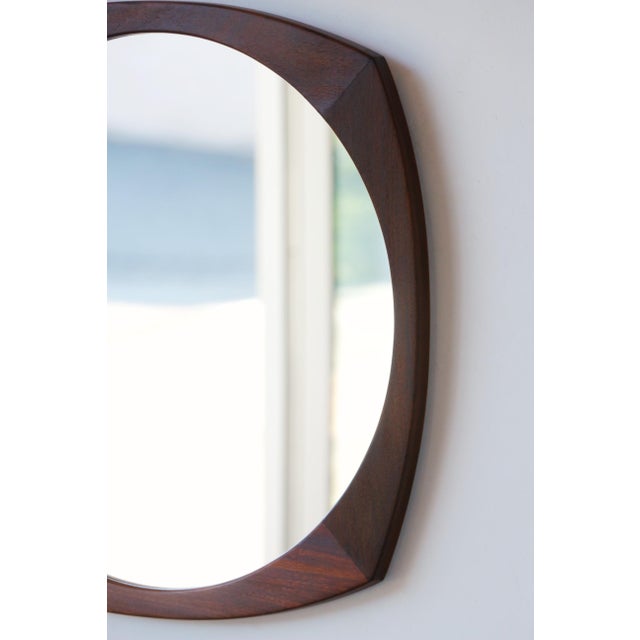 Brown Vintage Scandinavian Round Mirror in Teak, 1960 For Sale - Image 8 of 11