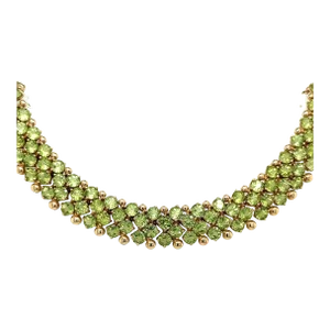 45 Carat Green Peridot Cluster Choker Necklace in 14K Yellow Gold