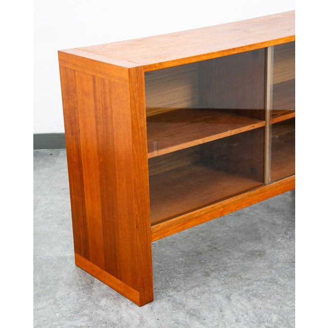 Mid Century Danish Modern Bookshelf Cabinet Teak Shelves Glass Shelves 30" MCM For Sale - Image 10 of 12
