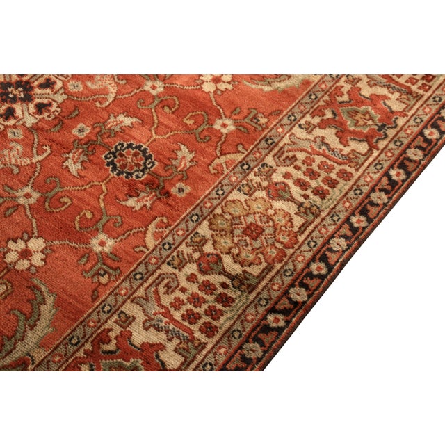 1920s Hand-Knotted Antique Oushak Rug in Beige-Brown and Red Medallion Pattern For Sale - Image 5 of 6