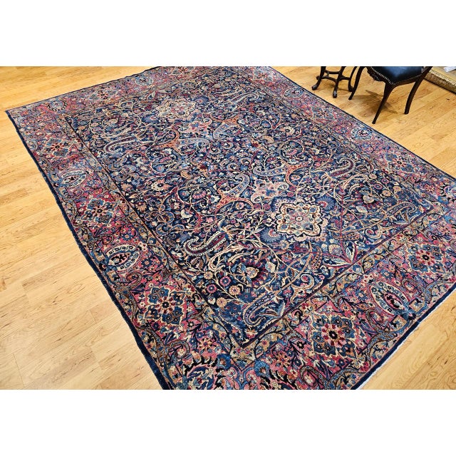 Vintage Persian Yazd Rug, Hand-Knotted Wool, Allover Floral Pattern, Navy & Red, 9x12 For Sale - Image 9 of 18