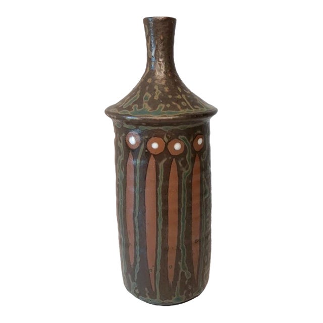 Vintage Fuyu Vase Brown Green Rust Genuine Stoneware Made in Japan For Sale