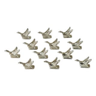 Vintage Set of 12 Silver Plate Duck Place Card Holders For Sale