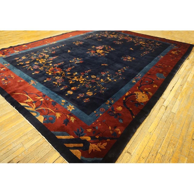 Antique Chinese - Art Deco Floral, Medallion Knotted Rug, Circa Date: 1920s. This exceptional piece exemplifies the...