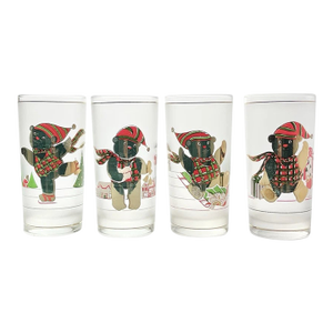 1960s Culver 4 Christmas Holiday Teddy Bear Highball Tumbler Glasses