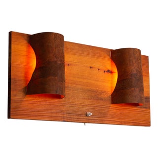 Rectangular Pine Wall Lamp with Bur Wood Veneer Shades, 1960s For Sale