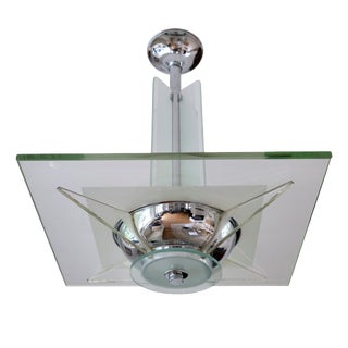 Art Deco Ceiling Lamp with Thick Glass Plate, 1930s For Sale