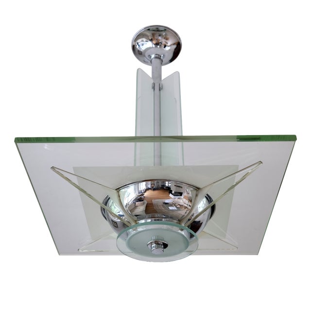 Art Deco Ceiling Lamp with Thick Glass Plate, 1930s For Sale