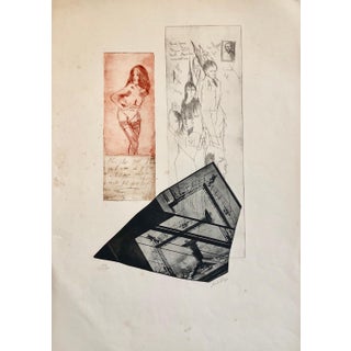 Zvi Milshtein, Erotic Nude French Surrealist Aquatint Etching Photo Collage Silkscreen Print, c.1960s For Sale
