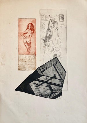 Zvi Milshtein, Erotic Nude French Surrealist Aquatint Etching Photo Collage Silkscreen Print, c.1960s