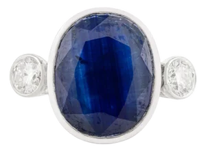 Art Deco Oval Sapphire Diamond 18k Gold Cocktail Ring Size 7