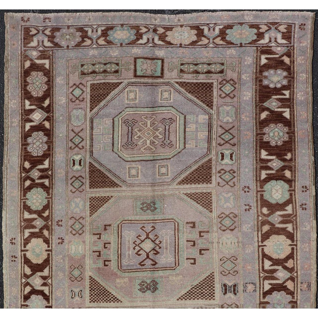 Vintage Turkish Oushak Rug With Tribal Geometric Medallions in Light Lavender For Sale In Atlanta - Image 6 of 16