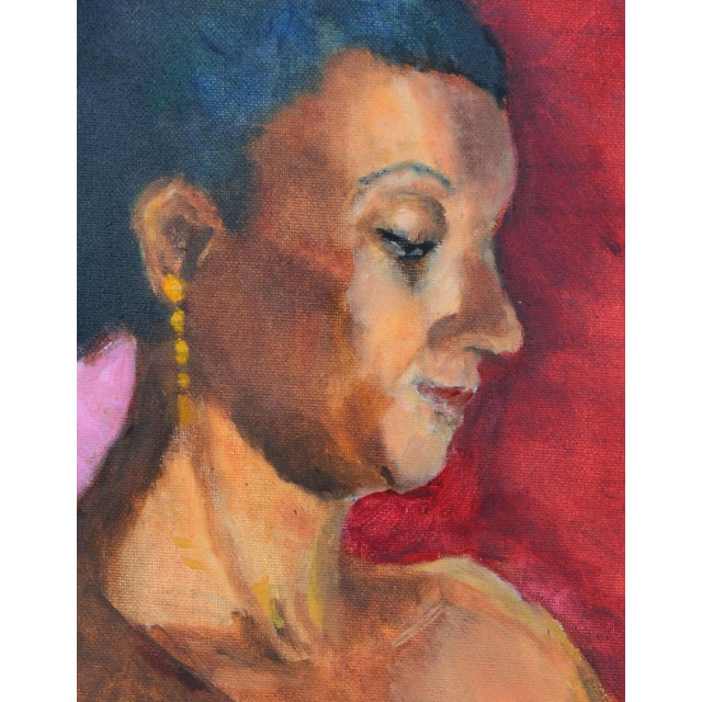 1980's portrait of woman with gold earring by Patricia E. Gillfillan (American, 1924-2016). She was a Carmel and San Luis...