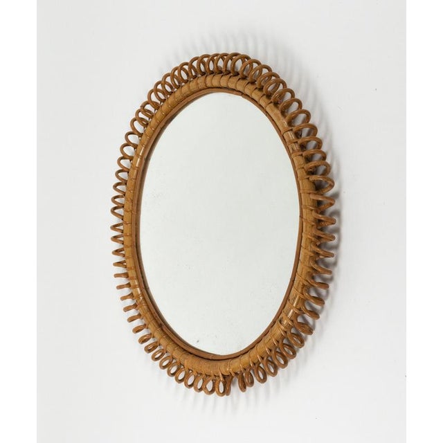 Wood Mid-Century Round Rattan and Bamboo Wall Mirror in the style of Franco Albini, Italy, 1960s For Sale - Image 7 of 12