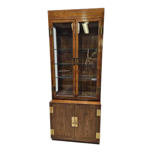1970s Henredon Scene One Curio Cabinet Hutch Display Campaign Oak China Cabinet