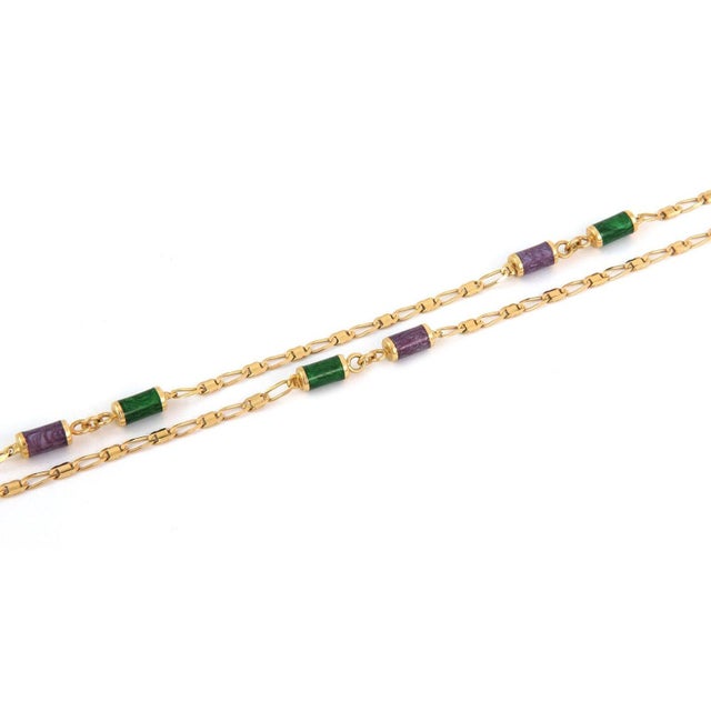 Cylinder Enamel 18k Chain Purple GreenYellow Gold For Sale - Image 4 of 5