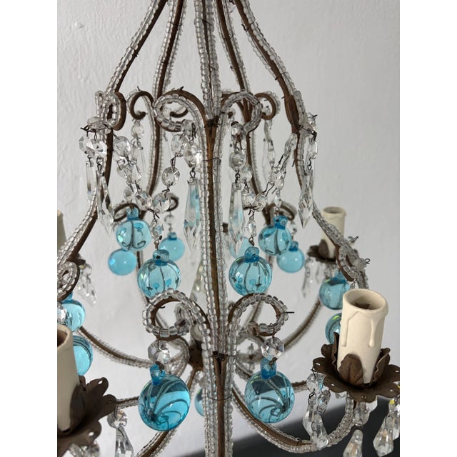 French French Aqua Blue Murano Balls Beaded Swags W Spear Chandelier, Circa 1900 For Sale - Image 13 of 13