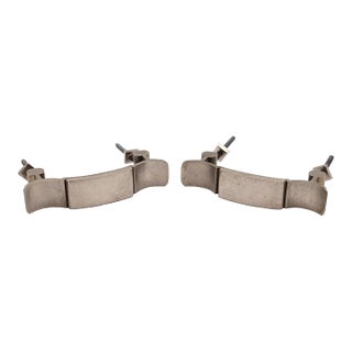 Pair of Vintage 4 In. Brushed Nickel Brass Drawer Pulls For Sale