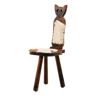 Vintage Hand-Crafted Chair with Cowhide, 1970s For Sale