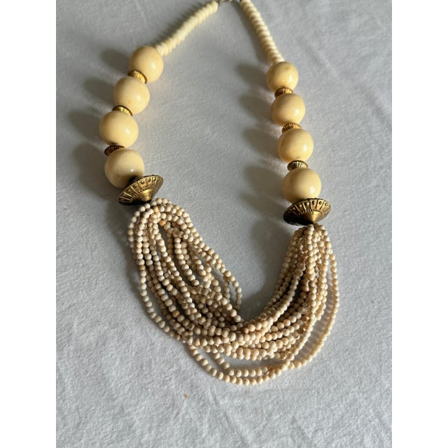 Vintage 1970s Bohemian Long Ivory Beaded Statement Necklace For Sale - Image 10 of 13