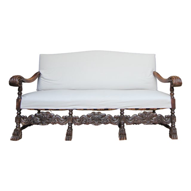 Antique German Carved Walnut Sofa For Sale