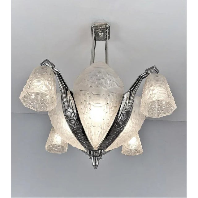 Metal Art Deco Ceiling Lamp by André Nuet & Charles Schneider For Sale - Image 7 of 13