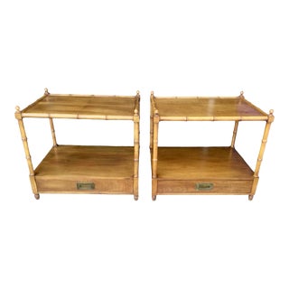 1980s Pair of Baker Furniture Company Faux Bamboo Side Tables With One Drawer For Sale