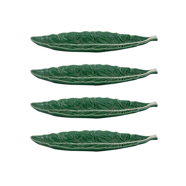 Traditional Bordallo Pinheiro Cabbage Narrow Leaf 15", Green, Set of 4 For Sale - Image 3 of 3