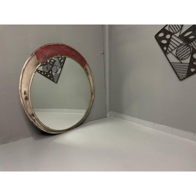 Vintage Industrial Round Mirror with Metal Frame For Sale - Image 13 of 15