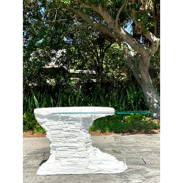 Off-white Vintage Boho Plaster Stacked Rock Console Table After Sirmos For Sale - Image 8 of 9