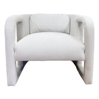 Newly Upholstered Ivory Channeled Velvet Rounded Back Parsons Chair For Sale