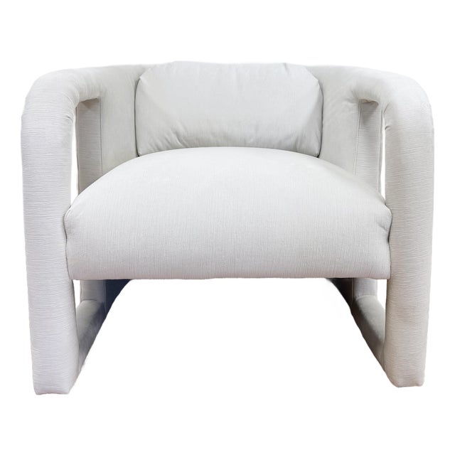 Newly Upholstered Ivory Channeled Velvet Rounded Back Parsons Chair For Sale