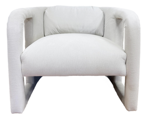 Newly Upholstered Ivory Channeled Velvet Rounded Back Parsons Chair