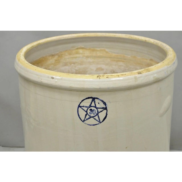Farmhouse Antique 30 Gallon Cobalt Blue Star Stoneware Glazed Farmhouse Crock Pot For Sale - Image 3 of 18