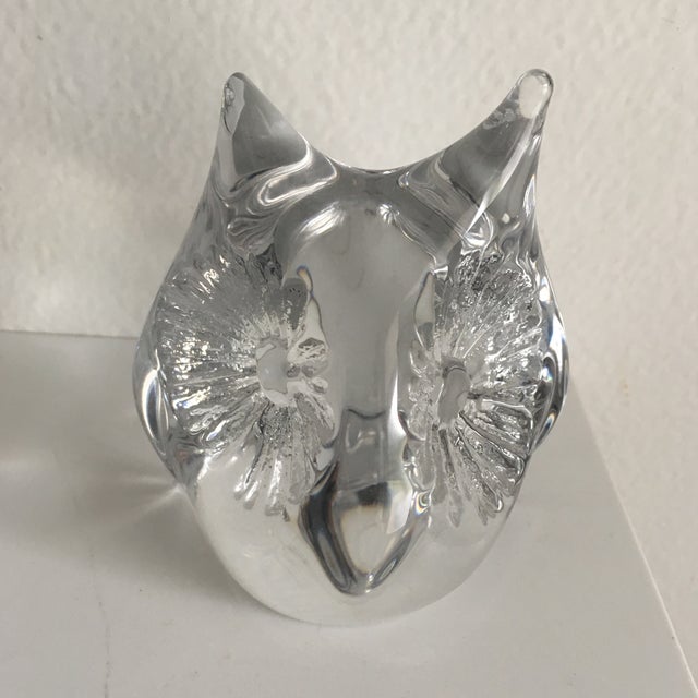 Owl Head Paperweight by glassmaker Daum of France. Etched signature on back.