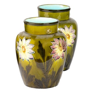 Art Nouveau Barbotine Vases, 1890s, Set of 2 For Sale