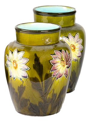 Art Nouveau Barbotine Vases, 1890s, Set of 2