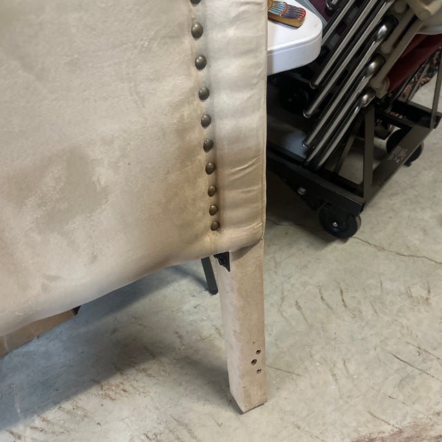 Gray Gray Covered Cushioned Modern Queen Size Headboard For Sale - Image 8 of 9