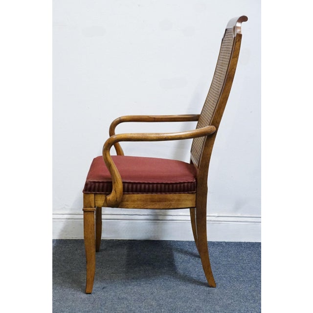 Italian Drexel Heritage Solid Pecan Italian Style Cane Back Dining Arm Chair For Sale - Image 3 of 10