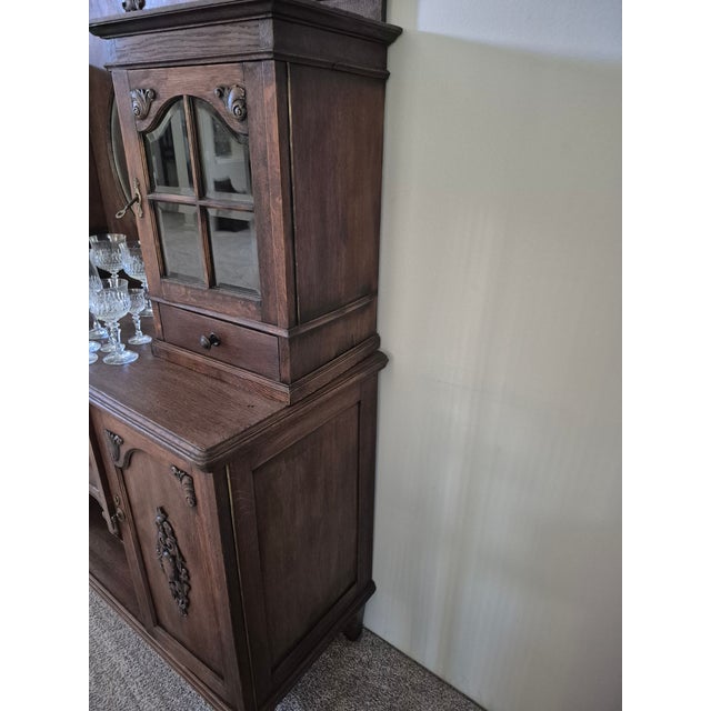 Wood Late 19th-Century Victorian Hand-Carved Oak Buffet With a Beveled Mirror For Sale - Image 7 of 15