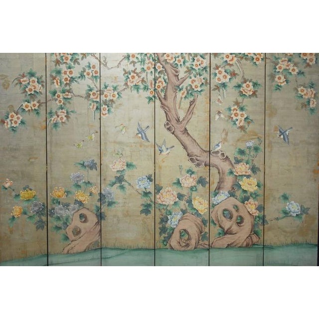 Chinoiserie Painted Silver Leaf 6-Panel Wallpaper Screen ...